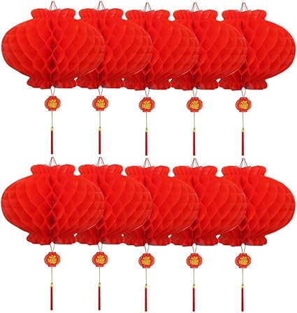 Amazon Co Jp 10個セット お祭り しょうがつ 提灯 飾り ハニカム ランタン 春節 装飾 縁起のいい 意味が良い 富 幸運 祝福が来る 直径15cm 文房具 オフィス用品