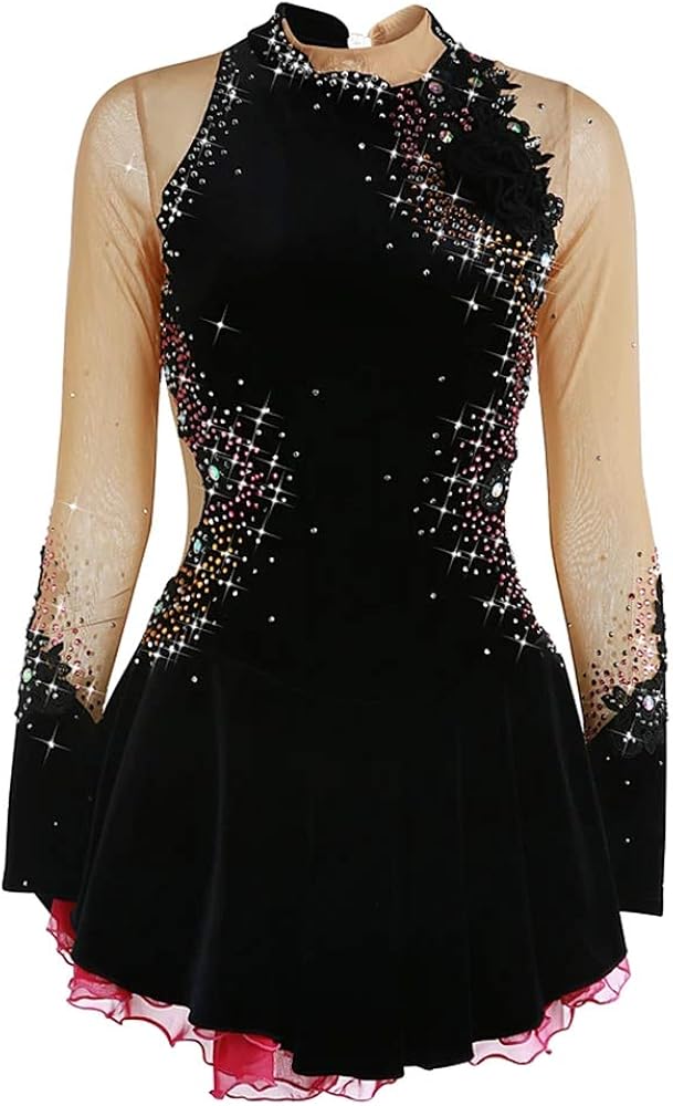 Women's Girls' Ice Skating Dress White Black Purple Velvet High Elasticity Competition Skating Wear Warm Handmade: Clothing