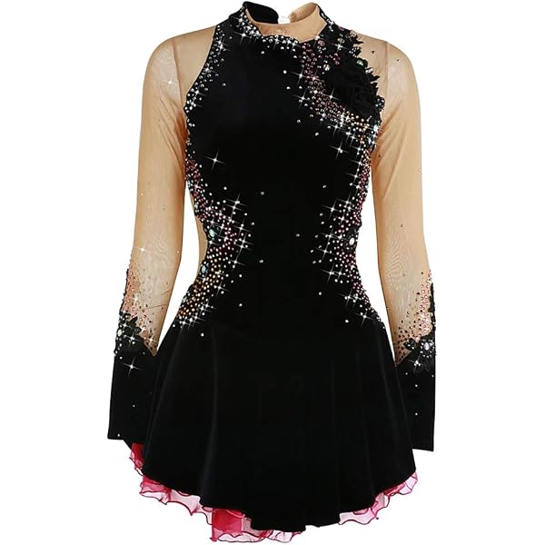 Amazon.com: Ice Skating Dress Red Black Stitching Performance wear Teens  Long Sleeves Figure Skating Dress for Competition : Clothing, Shoes &  Jewelry