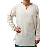 PROCOS Mens Medieval Undershirts Retro Linen Tunic Long Sleeve Shirts Pirate Reenactment Costume
