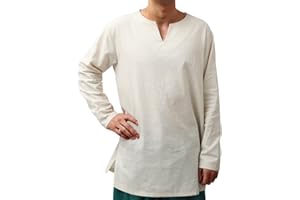 PROCOS Mens Medieval Undershirts Retro Linen Tunic Long Sleeve Shirts Pirate Reenactment Costume