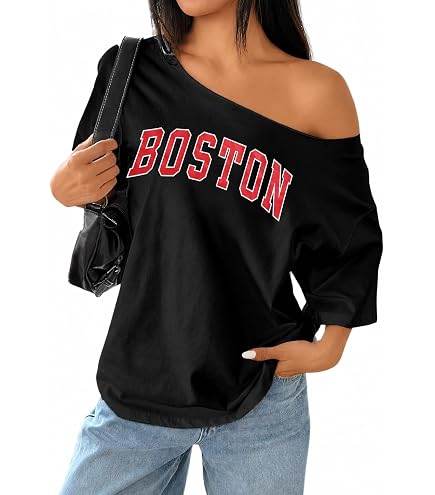 Women's Oversized Jersey Off Shoulder Shirt Crewneck Number