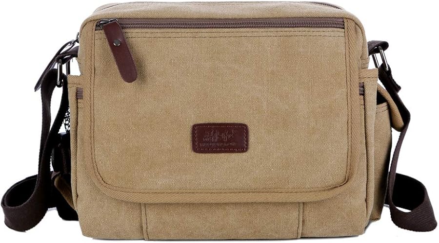 Amazon Mannuosi ショルダーバッグ メンズキャンバスメッセンジャーバッグ スポーツ 仕事 レジャー 旅行用のipadショルダーバッグ カーキ ショルダーバッグ