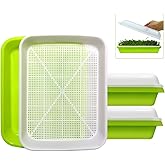 SUNPRO 2-Pack Seed Sprouter Tray with Humidity Lid, BPA Free Food Grade Soil-Free Sprouting Kit, Large Capacity Wheatgrass Grower &amp; Microgreens Germination Station for Beans, Peas, Cat Grass (Green)