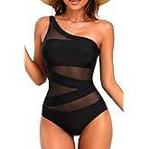 Tempt Me Women One Piece Swimsuit - One Shoulder Bathing Suits Sexy Cutout Mesh Swimwear