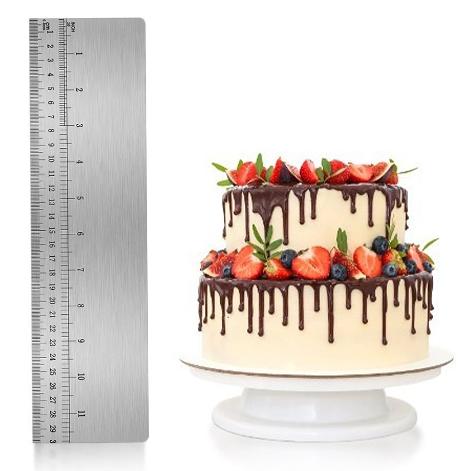 Photo 1 of 12-Inch Stainless Steel Cake Smoother with Built-in Scale, Perfect for Icing & Cake Decorating, Edge Leveling for Home Bakers and Professionals