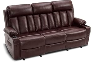 MCombo Power Reclining Sofa with Heat and Massage,USB Ports, Cup Holders,3-Seat Dual Recliner Sofa for Living Room 6077(Dark Brown, Reclining Sofa)