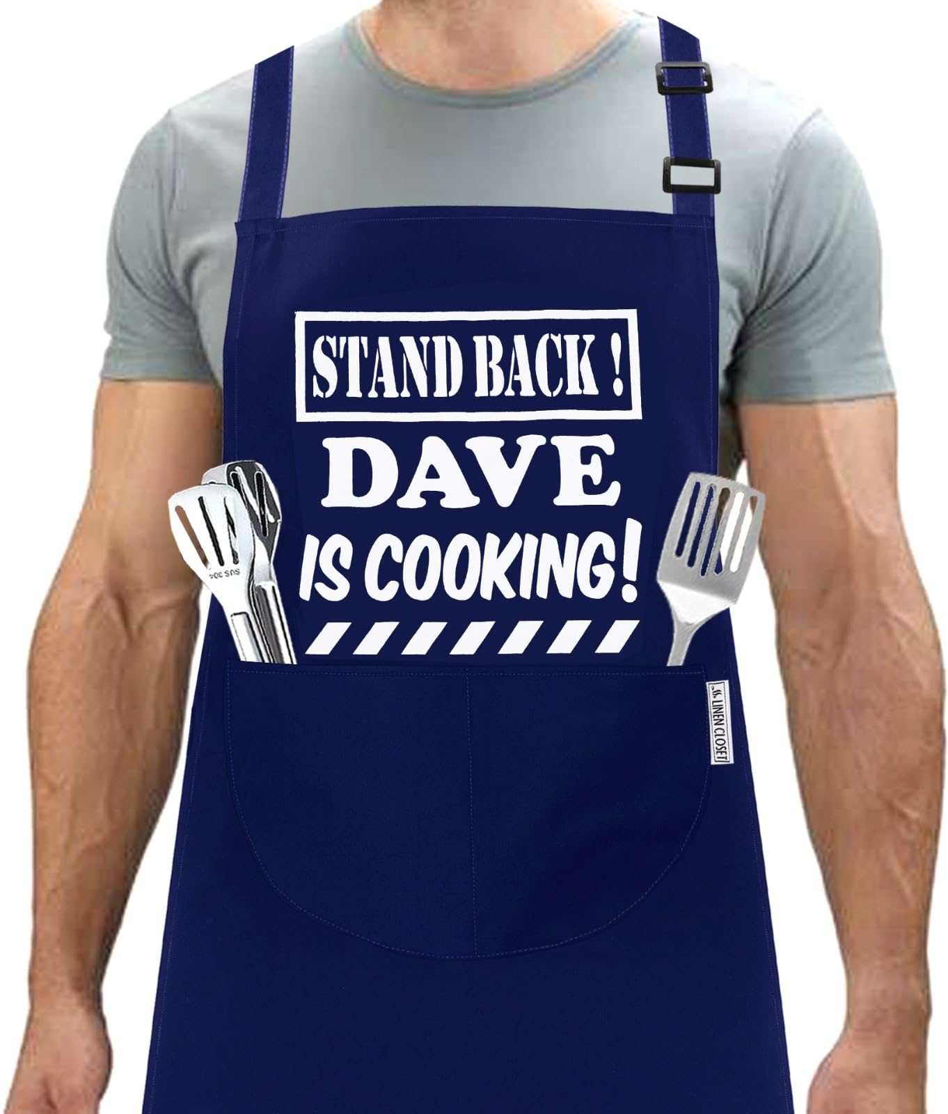 LINEN CLOSET® Adjustable Bbq Aprons for Men Funny Chef Aprons Christmas Grilling Gifts for Dad Son Father Husband with 2 Pockets-Dave Apron