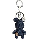 LXKSZYUFC Handmade Crocheted Black Bear Keychain Animal Plush Keychain Vintage Button Decoration Anime Backpack Charms