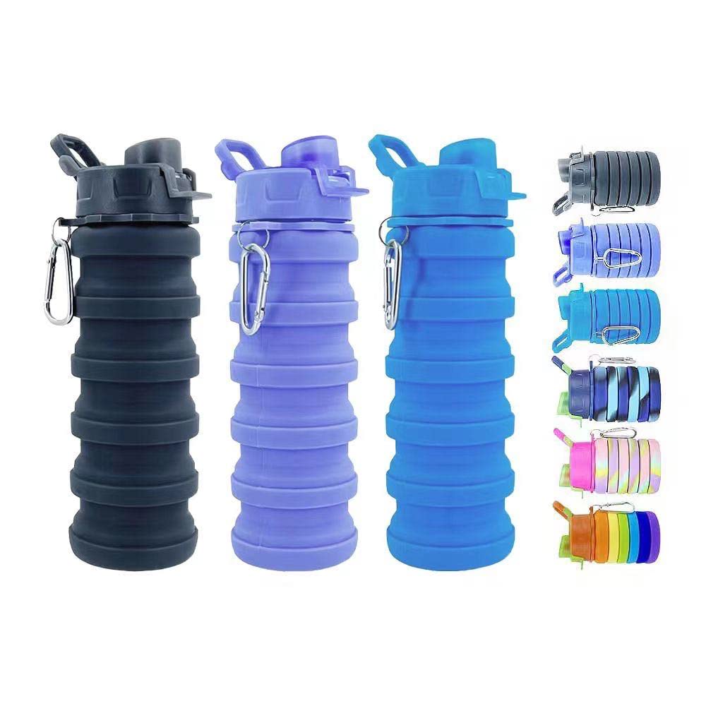 Photo 1 of konlongzan Collapsible Water Bottles 3 Pack Silicone Water Bottle with Carabiner BPA Free Expandable Water Bottle 500ml Portable Sport Water Bottle for Travel Camping. (Black+Purple+Blue)