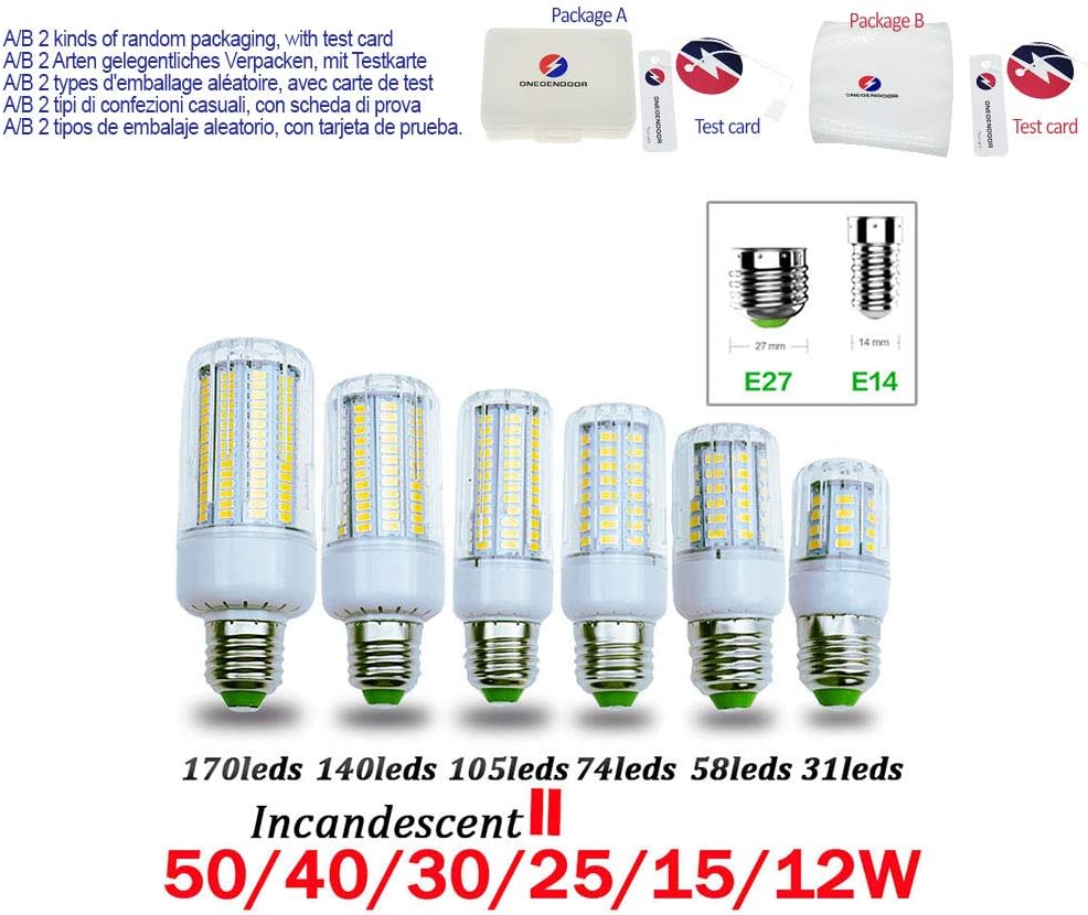 LED Bulb SMD5736 E27 E14 LEDs Lamp Light 50W 40W 30W 25W 15W 12W 7W Incandescent Replace 220V Spotlight Corn LED Lights for Home,Cold White,E14 74LEDS