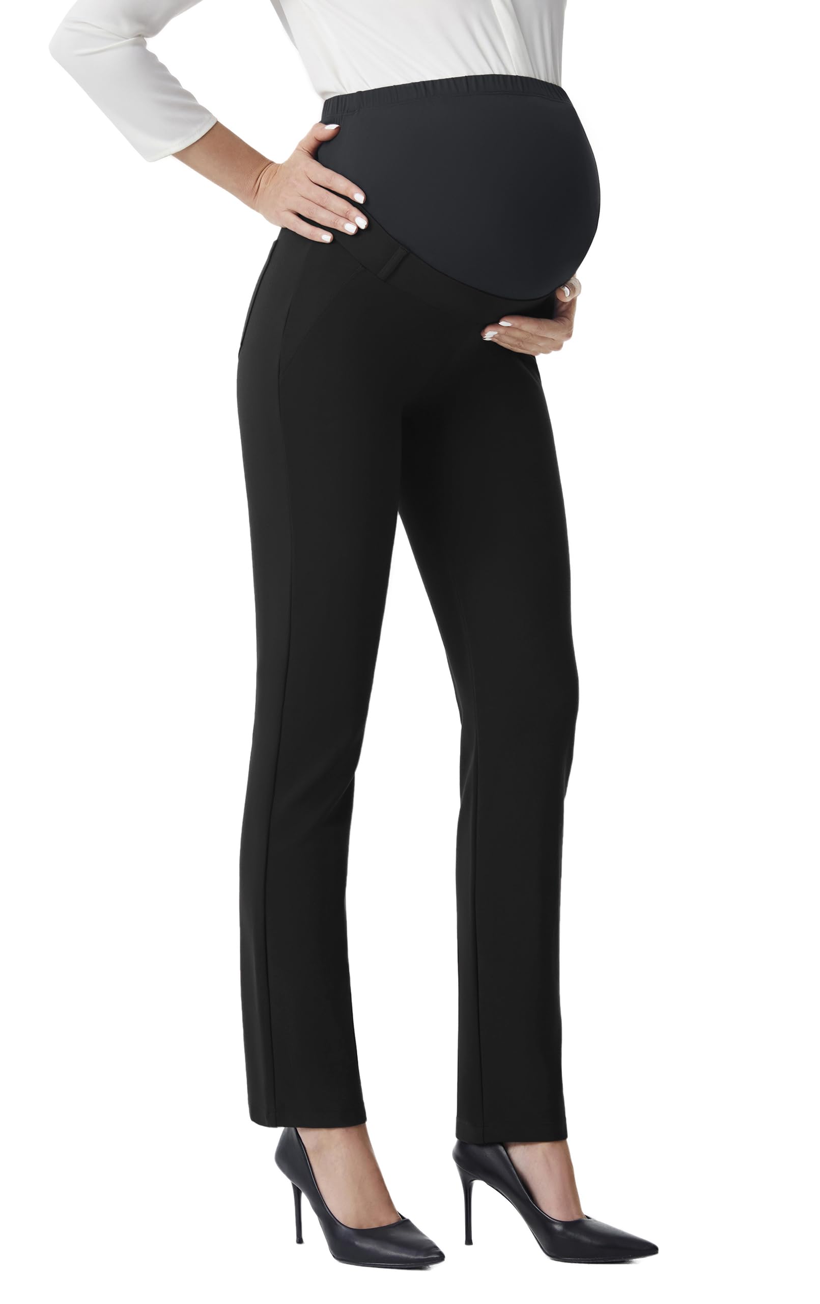 Photo 1 of AFITNE Women’s Maternity Pants Over The Belly Stretchy Maternity Yoga Dress Pants with Pockets Pregnancy Work Slacks 29" Black XL