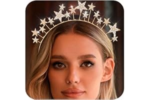 CAKURE Stars Halo Crown Gold Rhinestone Headbands Goddess Headpiece Bridal Crowns and Tiara Party Wedding Hair Accessories for Women and Girls