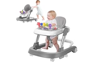 GODMY Baby Walker, 3-in-1 Baby Walkers and Baby Activity Center with Music &Toys Tray,6-Gear Height Adjustment Foldable Infant Toddler Walker and Baby Walker with Wheels for Baby Boys and Girls 6-24 Months
