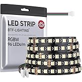 BTF-LIGHTING 5050 RGBW RGB+Warm White(2700K-3000K) 4 Colors in 1 LED 5m 16.4ft 96LED/m DC24V Multi-Colored LED Tape Lights IP30 Non-Waterproof Black PCB for Home Decoration(No Adapter or Controller)