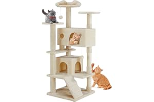 AIDOLY Cat Tree, 54-Inch Cat Tower for Indoor Cats with Sisal Scratching Post, Cat Play House, Large Kitty Condo, Plush Multi-Level with Climbing Ladder