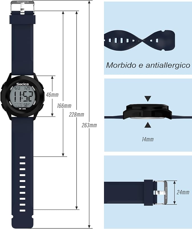 Orologio Digitale Da Uomo, Sportivo, Militare, Impermeabile, Cronografo, Per Uomo, Con Illuminazione A Led, Sveglia, Data, Sport,Blu — foto 3 di 6