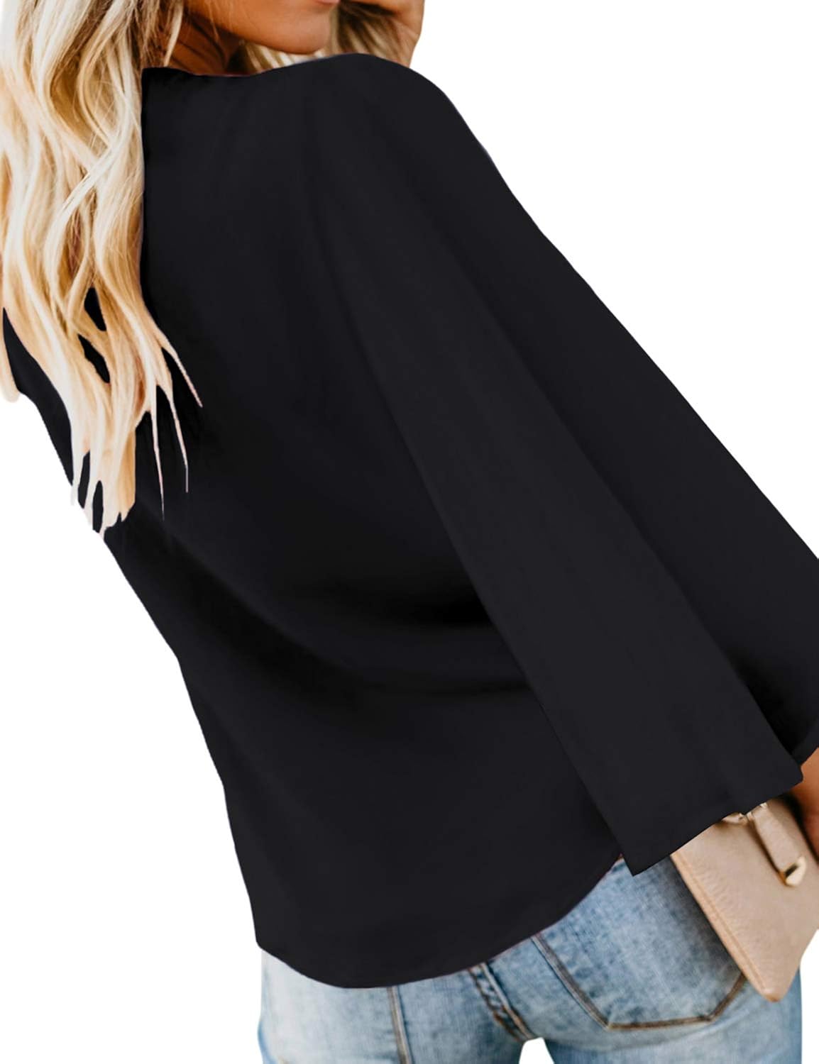 luvamia Women's V Neck Tops Ruffle 3/4 Sleeve Tie Knot Blouses Button Down Shirts at  Women’s Clothing store