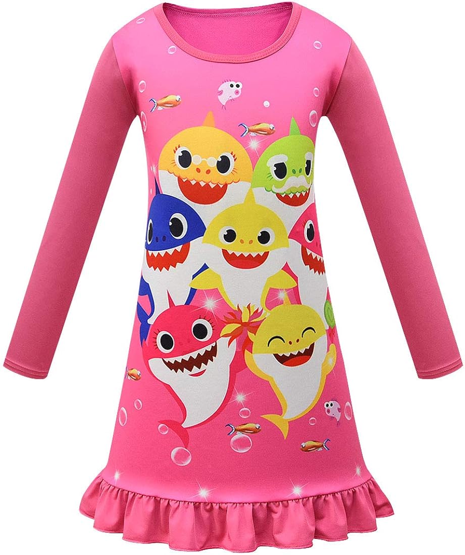 Baby Shark Girls Night Dress Nightie Red Pink Purple Color Pajamas 3