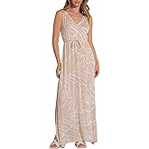 ELAN Women's Tie-Back Spaghetti Strap V-Neck Maxi Dress