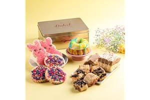 Dulcet Gift Baskets Gourmet Easter Gift Basket Includes Holiday Treats Featuring Raspberry Crumb Cake- Sprinkle and Bunny Cookie and more. Fresh, Tasty, Elegant - Great bring along party gift idea!