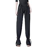 Qsuccua Women's Elastic Waist Latin Dance Training Suit Lace-up Lacework Trousers Ballroom Dance Pants