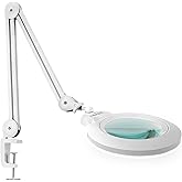 Neatfi XL Bifocal LED Magnifying Lamp – 7-Inch Acrylic Lens, 2.25x & 6X Magnification, 1,600 Lumens, Dimmable LED, Adjustable Arm, Hands-Free Close Work (White, with Clamp)