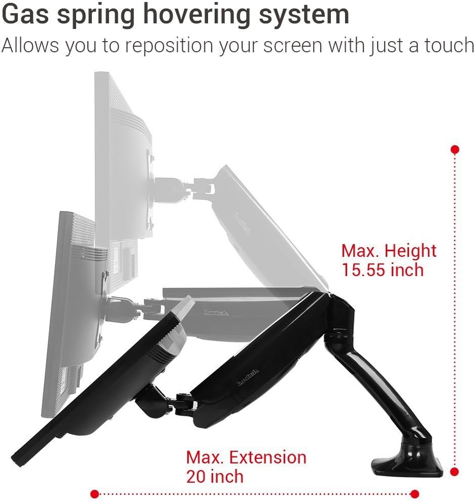 Bramley PowerLCD LED Monitor Desk Mount Arm Stand Bracket. Very Strong and Light Weight Die-Cast Aluminium supports up to 6.5Kg 27" monitor with Tilt and Swivel (Dual Monitor Spring Adjustable)" - Image 5