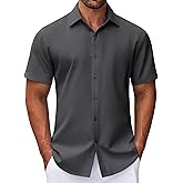 COOFANDY Mens Dress Shirts Button Down Short Sleeve Shirt Summer Shirts Business Casual Wedding Shirt