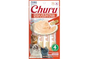 INABA Churu Chicken with Beef Recipe Natural Lickable Wet Treat for Cats (4 Tubes)