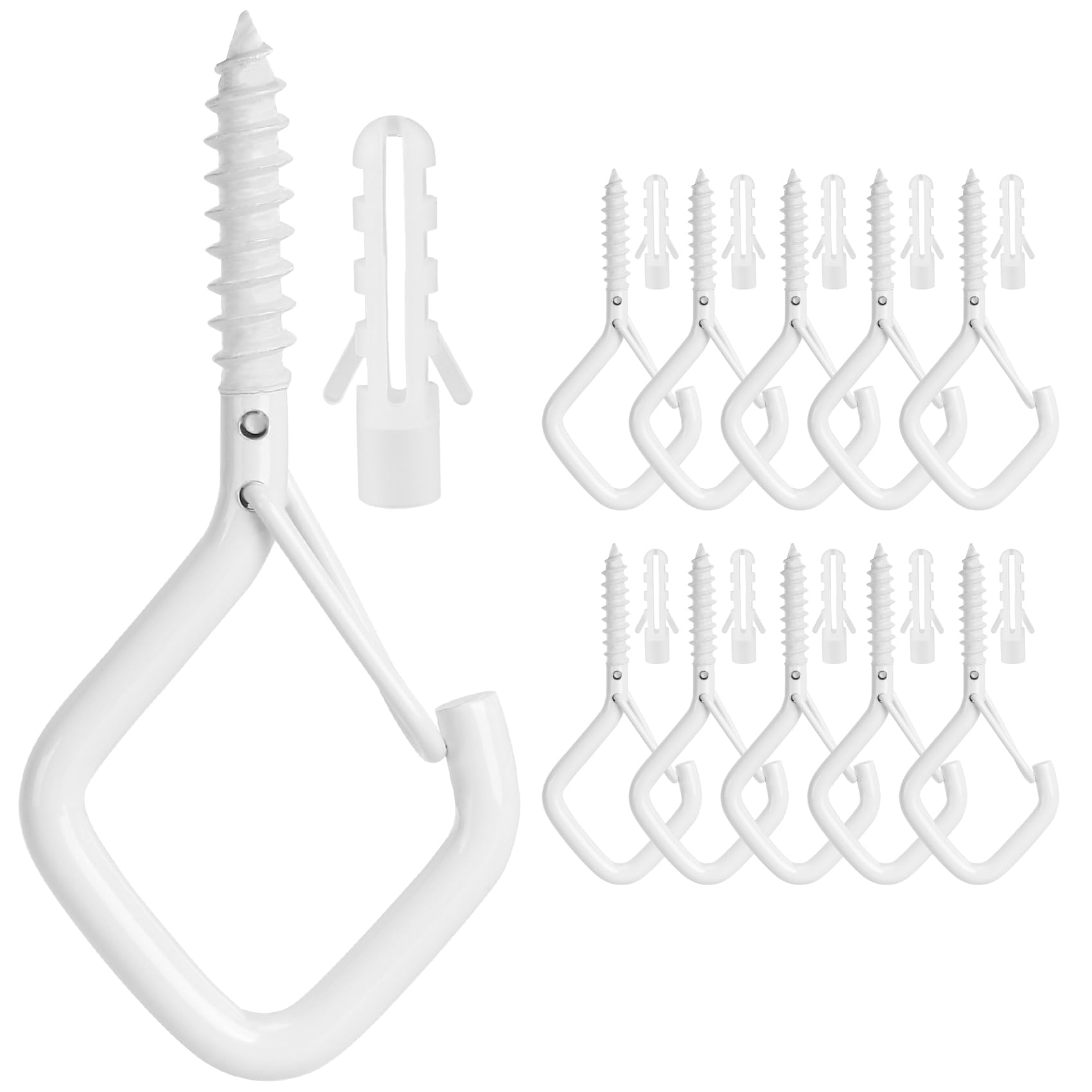 Photo 1 of 10PCS Ceiling Hooks - Heavy Duty Wall Hooks for Hanging Lights, Plants, & More - White Metal Screw-in Hooks for Garage, Siding, & Christmas Lights