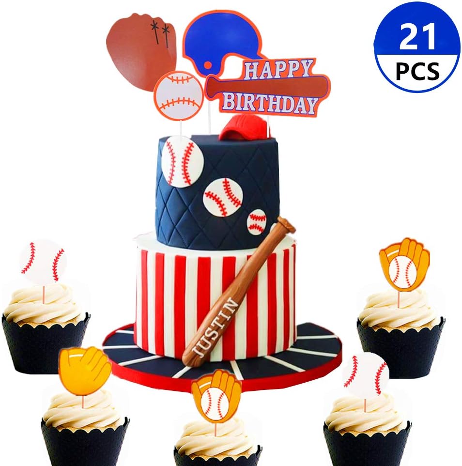 LaVenty Set of 21 Baseball Cake Topper Baseball Cupcake