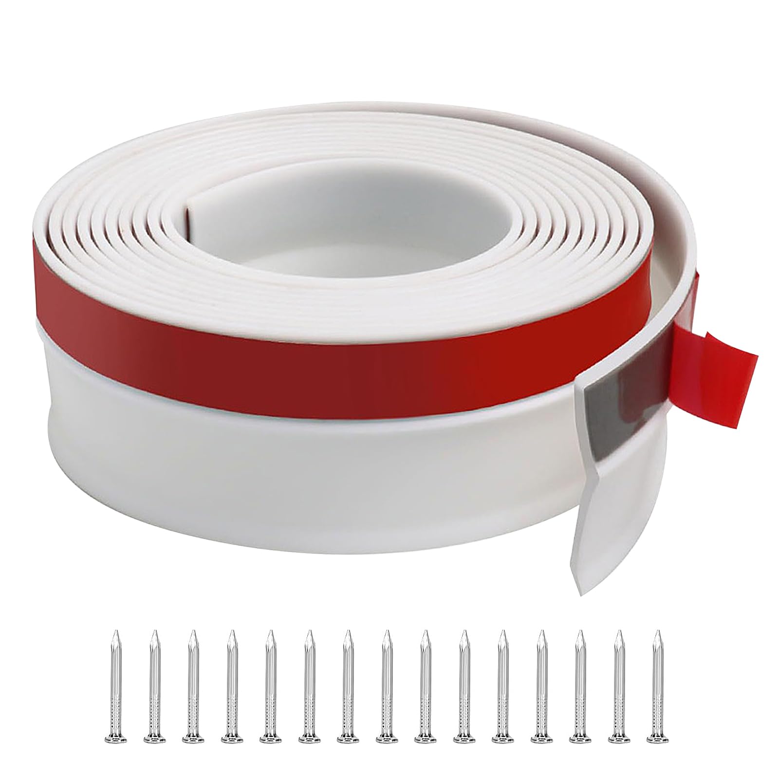 Universal Garage Door Seal, Sealing Strip for Roller Doors, Garage Threshold Seal with Nails, Waterproof and Rainproof, DIY Sealing Strip, for Garage Cleaning and dryingg (White, 20M)