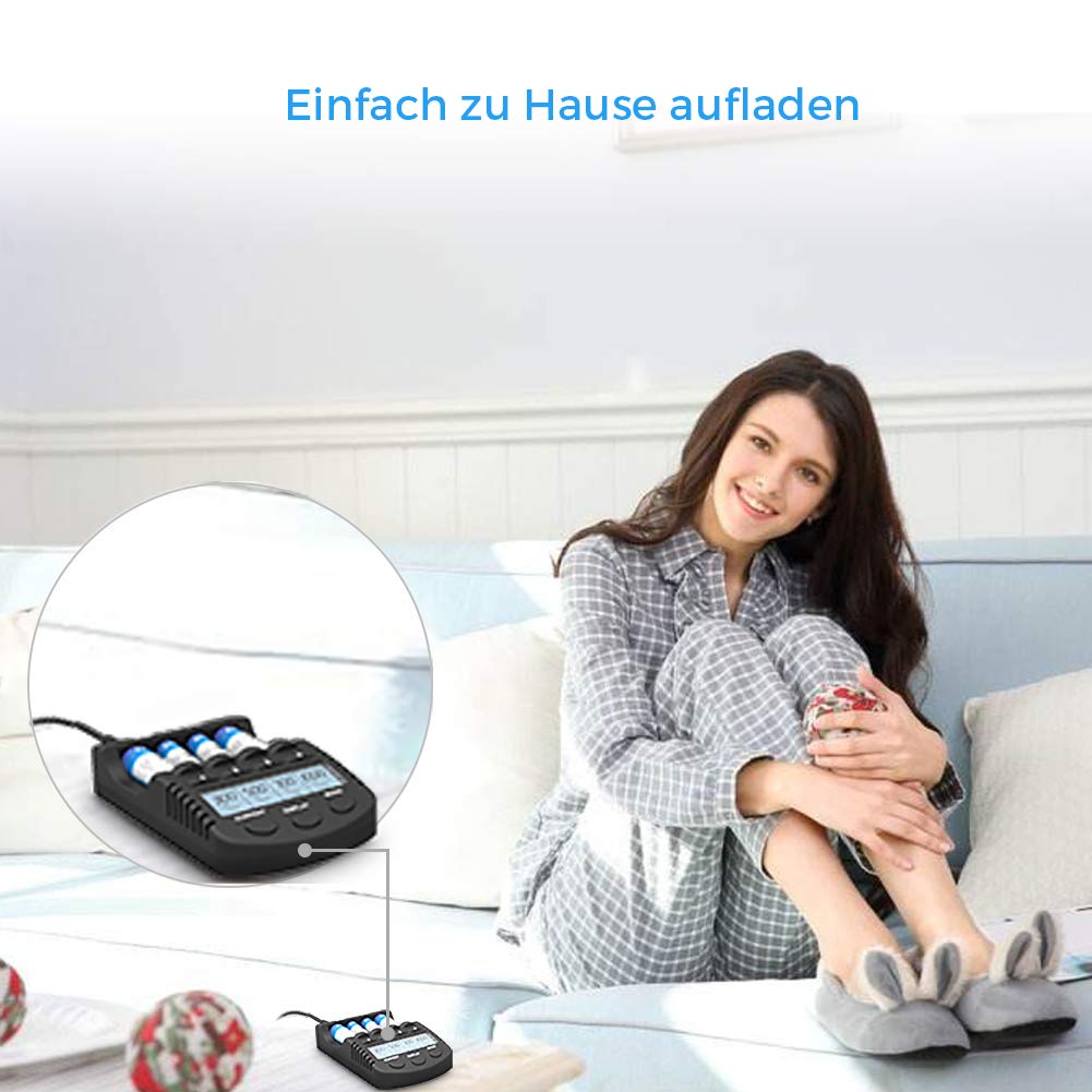 LCD Akkus Ladegerät DLYFULL Smart Charger für AA/AAA Micro/Mignon mit USB Anschluss Erhaltungsladung Einzelschachtladung 4 Modi: Aufladen, Entladen, Prüfen & Auffrischen - mit LCD Display