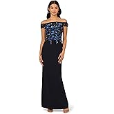 Adrianna Papell Womens Bead Crepe Column Dress