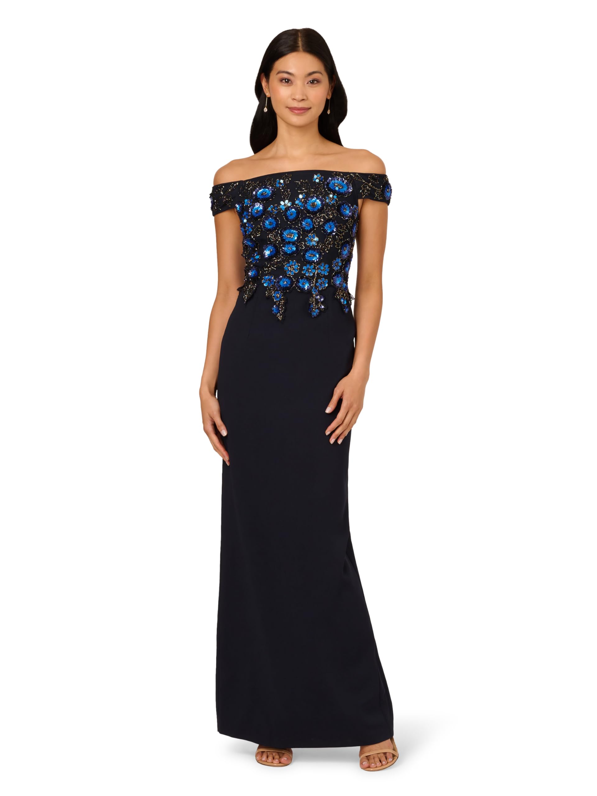 Photo 1 of Adrianna Papell Women's Bead Crepe Column Dress, Midnight Multi