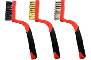 WMXXBRU Wire Brush Set 3pcs - Nylon/Brass/Stainless Steel Bristles with Curved Handle Grip for Rust Removal, Dirt, Paint Scrubbing, Crevice Cleaning Brush for Bathroom Gap, Kitchen, Bathroom, Window, Faucets