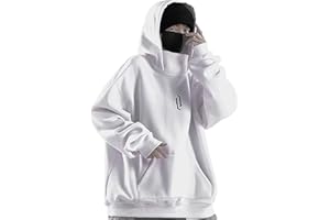 FXBAR Mens Mask Hoodies Hip Hop Oversize Pullover Solid Color Hooded Sweatshrits For Men Fall Streetwear Y2K Hoodies