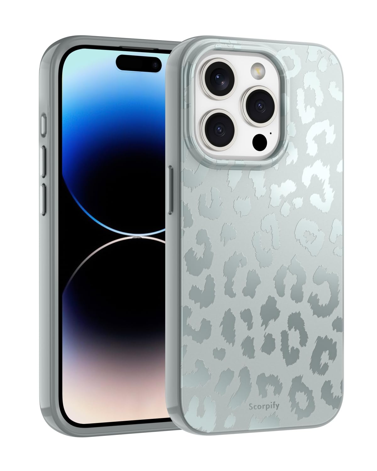 SCORPIFY for iPhone 15 Pro Max Case [Compatible with MagSafe] with Matte Fog Leopard Cheetah Print Design, Cute Magnetic Phone Cover for Women Girls, Blue Neutral Aesthetic, Slim Shockproof Bumper