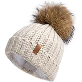 Pilipala Womens Knit Beanies Hats with Fur Pom Bobble Hat Skull Cap Cable Beanie for Women