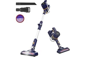 POWEART Cordless Vacuum Cleaner, Powerful LED Floor Brush Vacuum Cleaner, 6-in-1 Multifunction Lightweight Quiet Rechargeable Vacuum Cleaner for Home Pet Hair