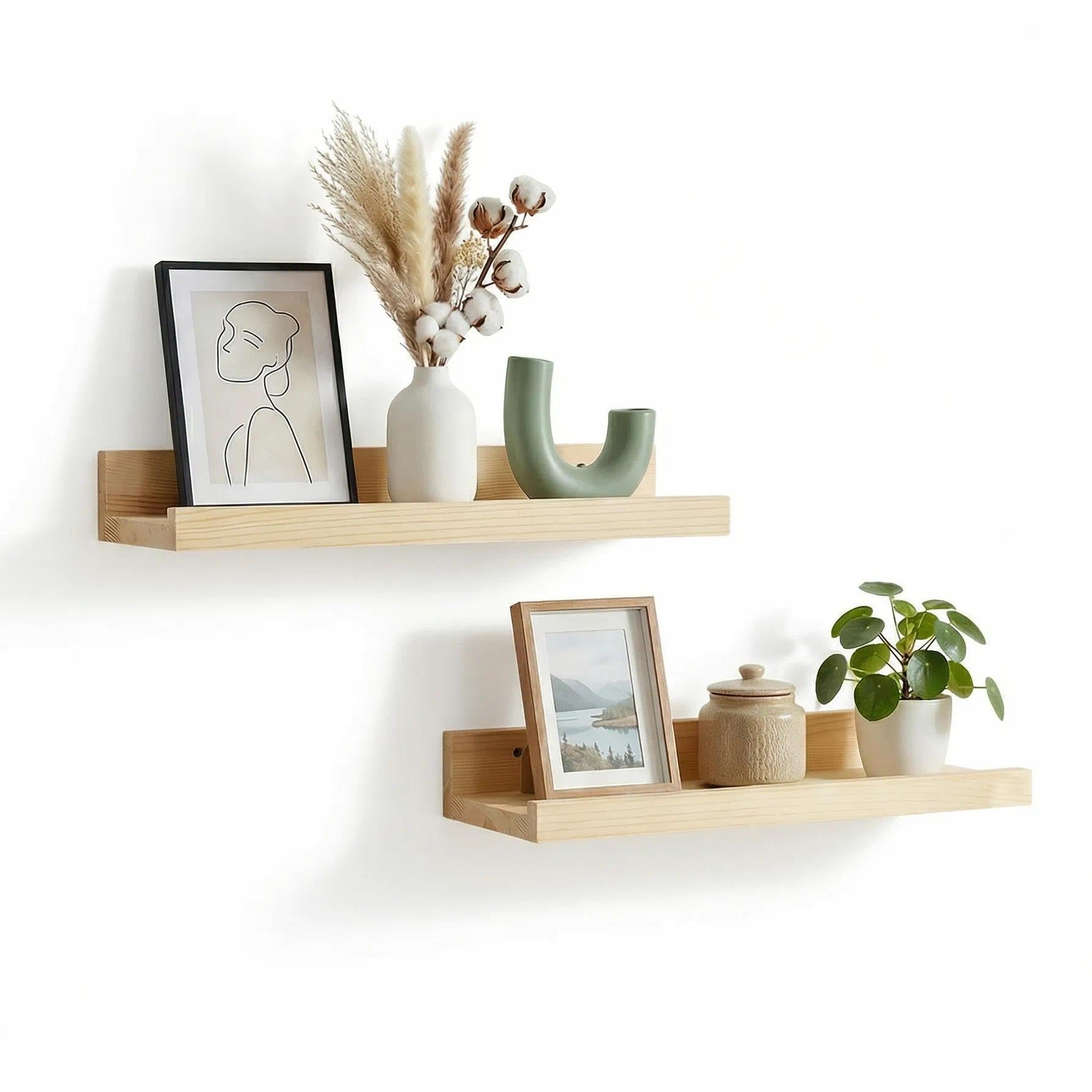 Z metnal Wooden Floating Shelves, Mini Wall Shelf for Display Pictures Collectables Candles, Storage Shelves for Sauna Room, Wall Mounted, 30cm, 2 Pcs