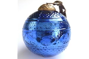 WILLBRITE Set of 4 Blue Mercury Glass Ornaments (3.15" Elegant Etched Ball) Perfect for Christmas Tree, Hanging Holiday Decoration, Gifts & Home Decor