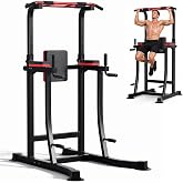 FITKS360 450LBS Power Tower Dip Station - Heavy Duty Multi-Function Pull Up Bar for Home Gym, Multi-Grip Strength Training Equipment with Comfortable Backrest &amp; Elbow Pads, Height Adjustable