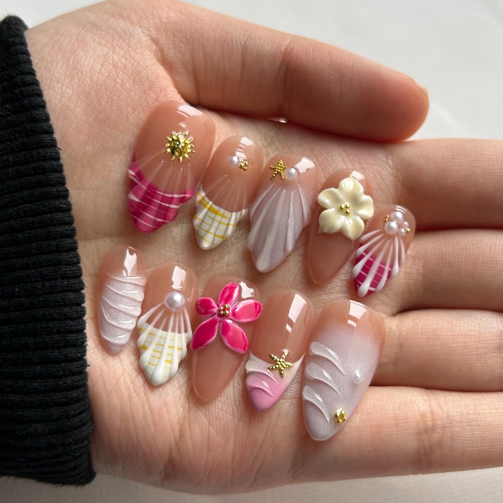 Press On Nails - Luxury Medium Almond 3D False Nails Women Reusable ABS Material Finger Printed Nail Tip French Salon Design Artificial Fingernail - Image 2