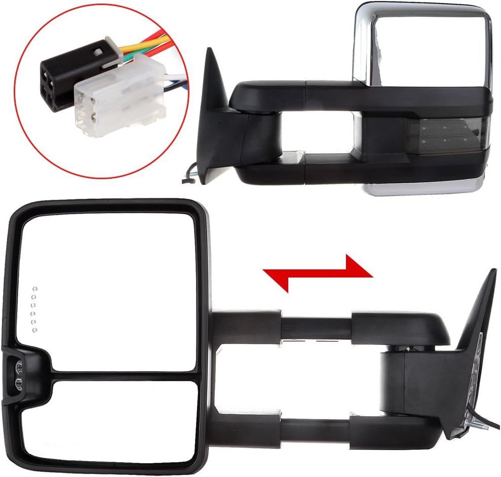 Scitoo Power w/Led Turn Signal Lights Chrome Towing Mirrors For 88-98 Chevrolet GMC C/K 1500 2500 3500 Side Mirror Pair Set