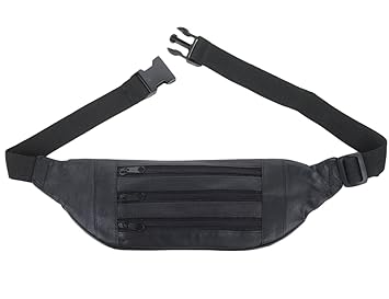 K London Stylish Real Leather Waist Bag Elegant Style Travel Pouch Passport Holder with Adjustable Strap(11252) (Black)