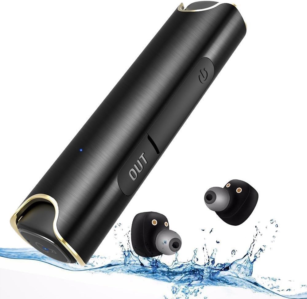 Bluetooth Headphones Invisible IPX7 Waterproof High Sound Quality In-ear Earphones Wireless Headset with Charging Box Long Battery Life Work out Mini Stereo In-ear Earbuds for iphone 7 Android Black