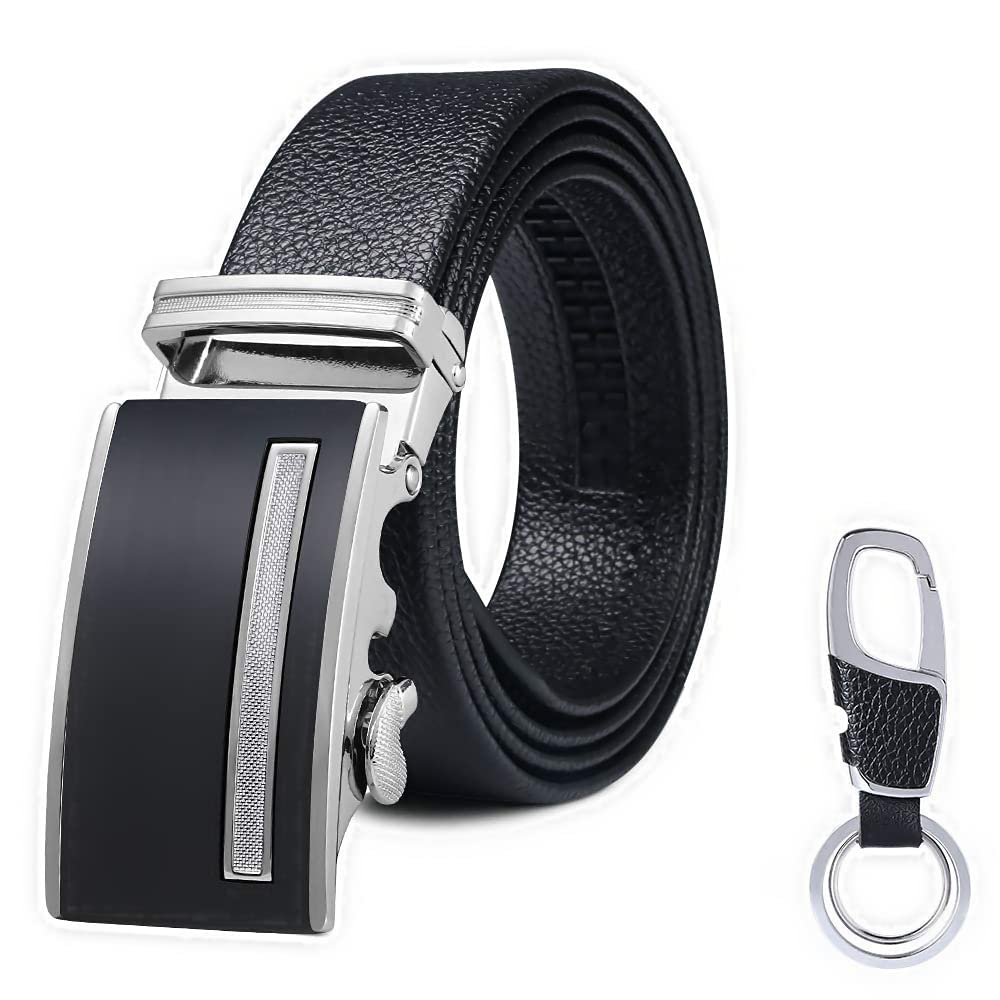 flintronic Men’s Leather Belt, Automatic Buckle Leather Ratchet Belt 3.5cm/1.37 inch* 125cm/49.2inch (Keychain & Gift Box Include)