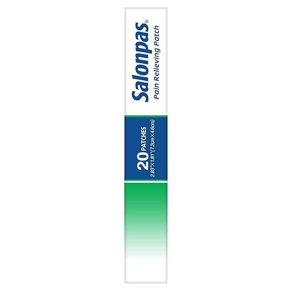 SALONPAS PAIN RELIEVING PATCH, 20 COUNT, FOR BACK, NECK, SHOULDER, KNEE PAIN AND MUSCLE SORENESS, 8 HOUR PAIN RELIEF